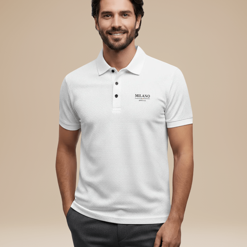 Aurazio Polo Uomo Elegante Stile Italiano Classico In Nido Ape Tessuto Traspirante Comfort