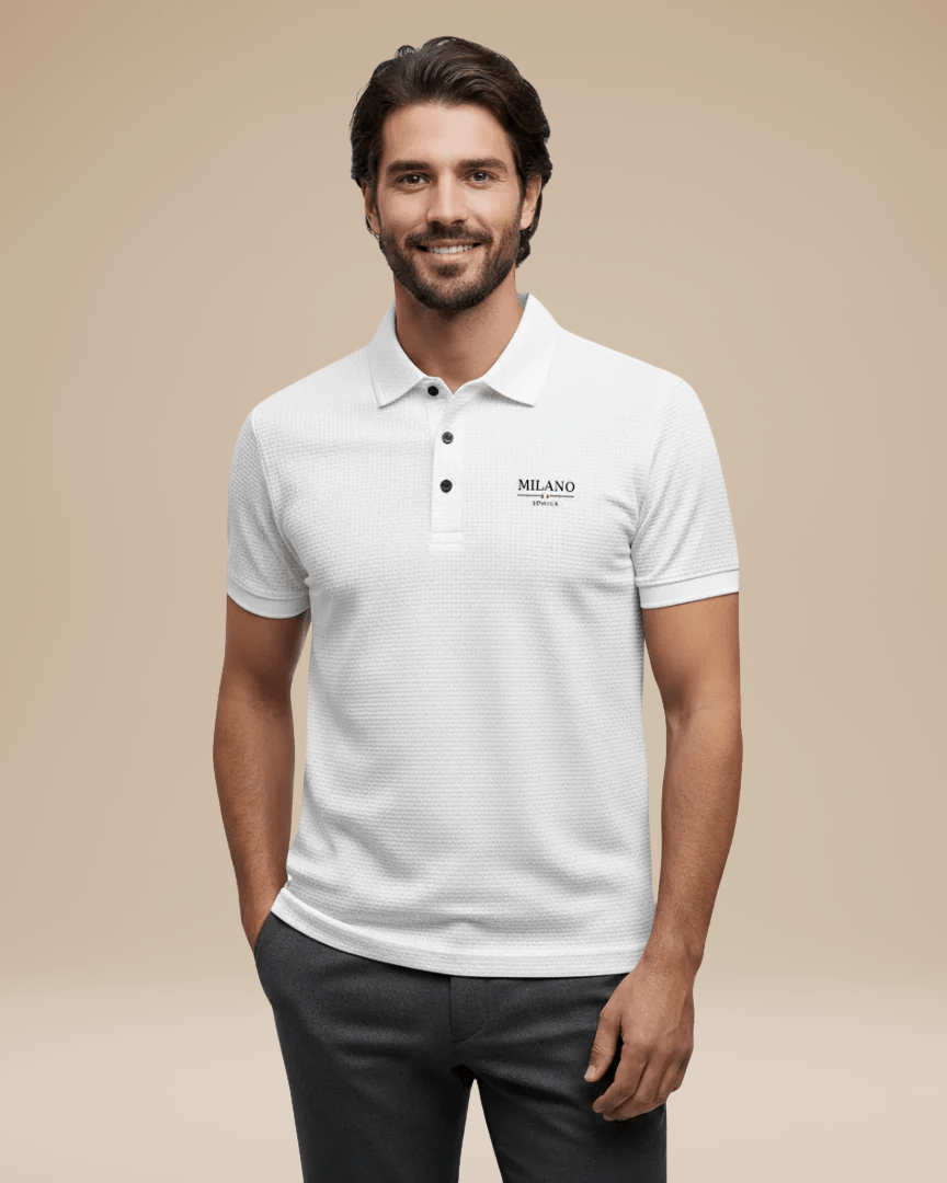 Aurazio Polo Uomo Elegante Stile Italiano Classico In Nido Ape Tessuto Traspirante Comfort