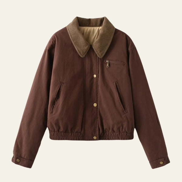 Giacca Bomber Donna in Twill di Cotone Collo Velluto a Coste