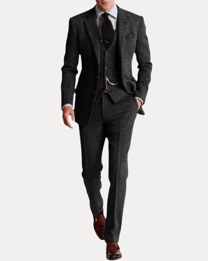 Aurazio Abito Uomo Tre Pezzi In Tweed Classico Taglio Regular Elegante Confortevole