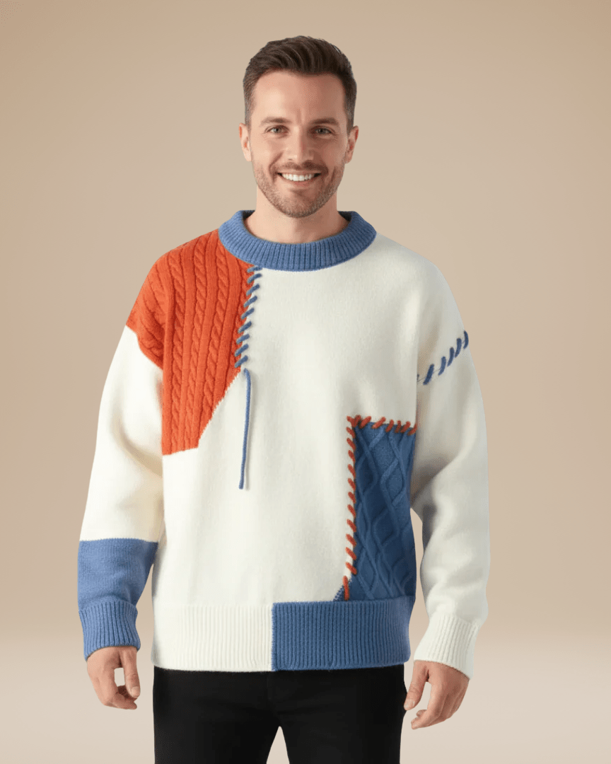 Aurazio Maglione Patchwork Treccie Caldo Donna Chic