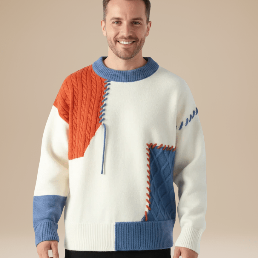 Aurazio Maglione Patchwork Treccie Caldo Donna Chic