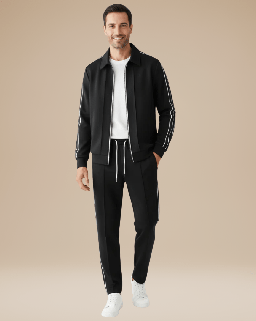 Aurazio Set Sportivo Uomo Moderno Confortevole Giacca Zip Frontale Colletto Classico