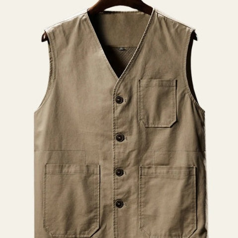 Aurazio Gilet in Cotone Dritto con Tasche da uomo