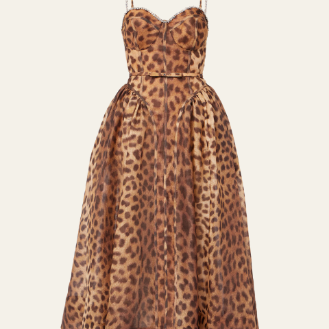 Aurazio Abito Midi Leopardato in Seta con Corsetto Strutturato da donna