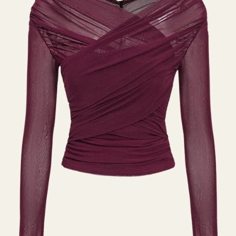 Top Donna Elegante Avvolgente in Rete Mesh Elastico Raffinato
