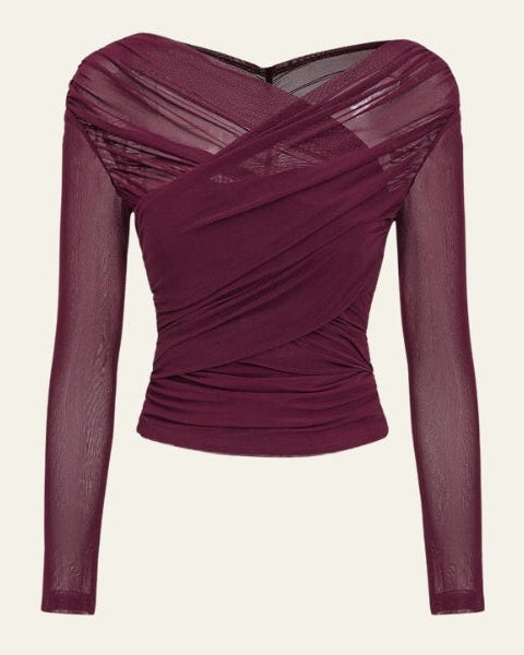 Top Donna Elegante Avvolgente in Rete Mesh Elastico Raffinato