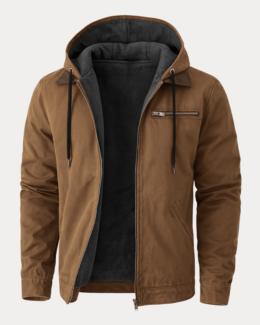 Aurazio Giacca Uomo Cappuccio Pile Foderata Con Zip Frontale Calda E Confortevole Autunno Inverno