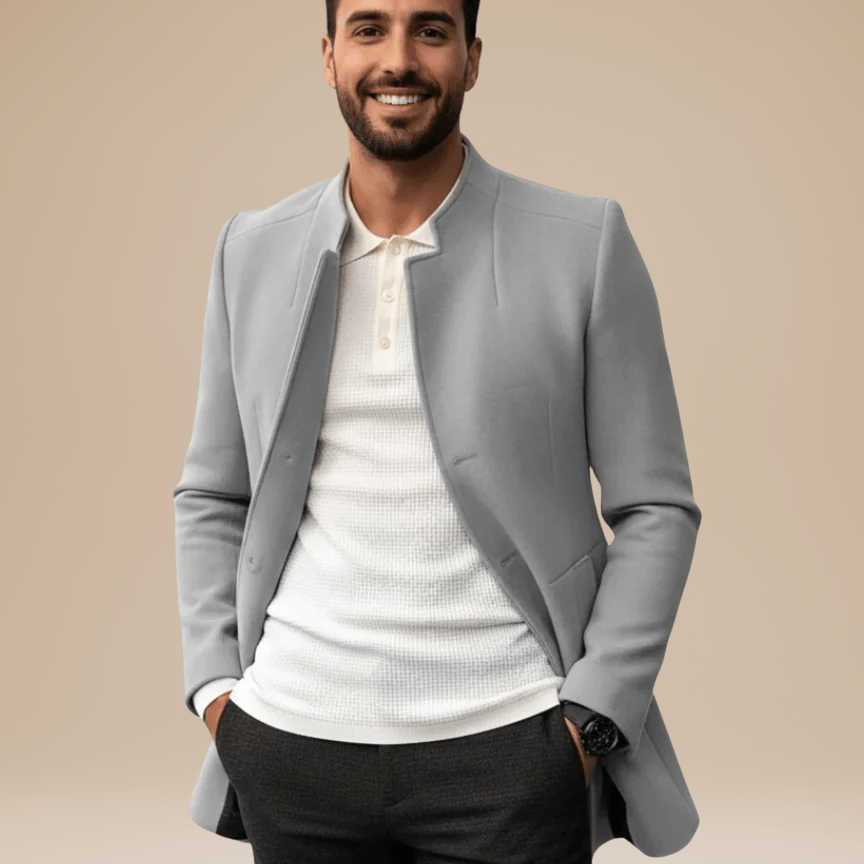 Cappotto Uomo Collo Coreano Affusolato Chiusura Nascosta