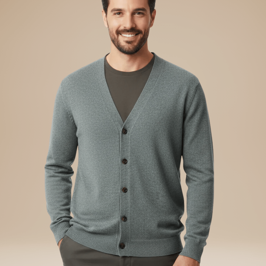 Aurazio Cardigan Uomo Misto Cashmere Elegante Scollo A V Bottoni Comfort Tutto Il Giorno