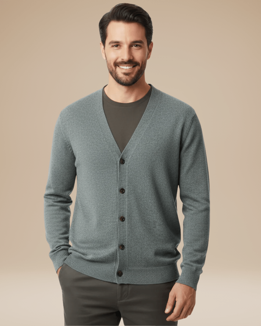Aurazio Cardigan Uomo Misto Cashmere Elegante Scollo A V Bottoni Comfort Tutto Il Giorno
