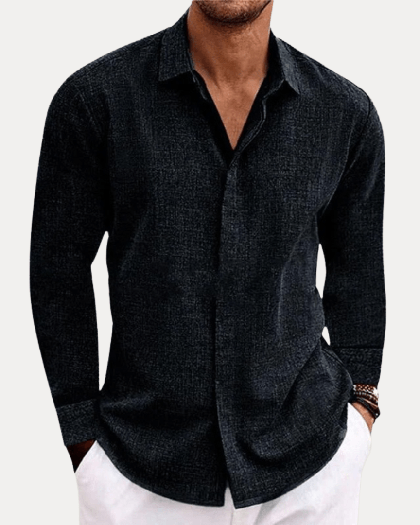 Aurazio Camicia Uomo Effetto Lino Traspirante Misto Lino Cotone Confortevole Leggera Vestibilità Regolare