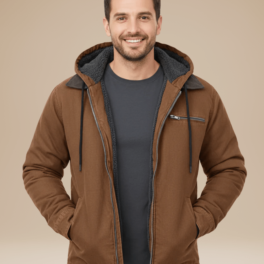 Aurazio Giacca Uomo Cappuccio Pile Foderata Con Zip Frontale Calda E Confortevole Autunno Inverno