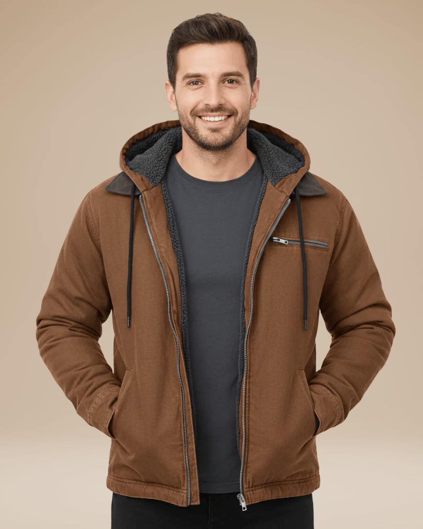 Aurazio Giacca Uomo Cappuccio Pile Foderata Con Zip Frontale Calda E Confortevole Autunno Inverno