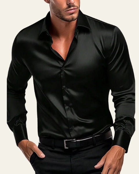 Aurazio Camicia Satinata a Maniche Lunghe da Uomo