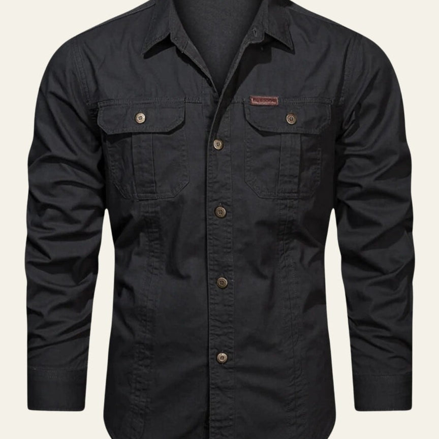 Camicia Uomo con Tasche sul Petto Trama Strutturata Curata