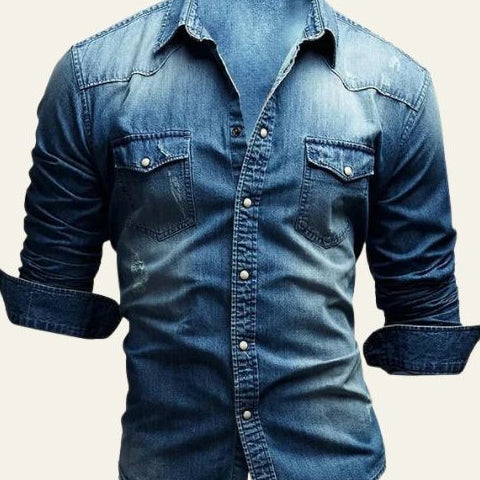 Camicia Uomo in Jeans Classica Denim Lavato Robusta