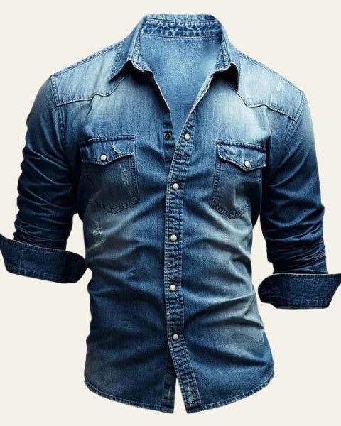 Camicia Uomo in Jeans Classica Denim Lavato Robusta