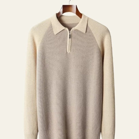 Aurazio Polo Merino con Zip Elegante per Uomo