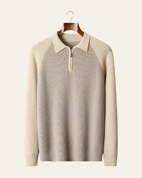 Aurazio Polo Merino con Zip Elegante per Uomo