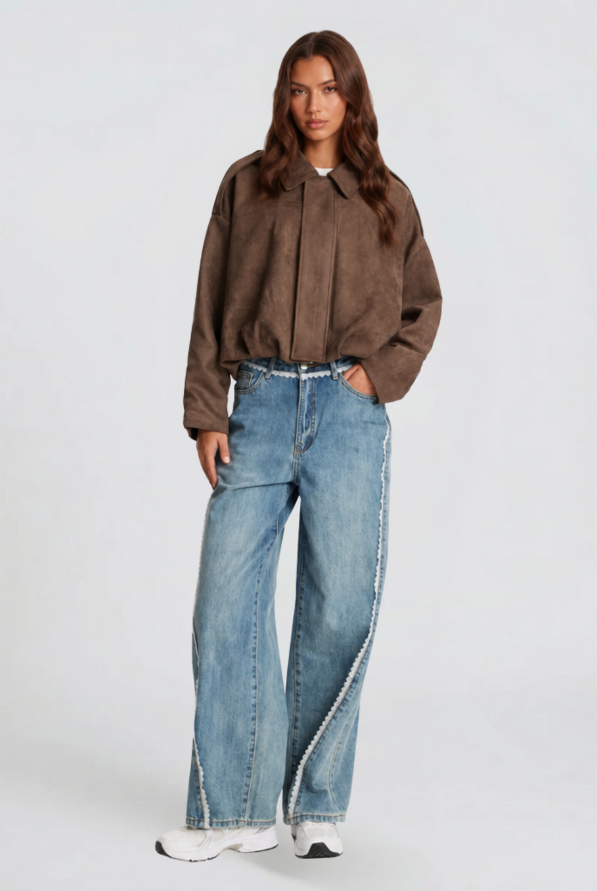 Giacca Donna in Camoscio Oversize Corta Maniche Ampie