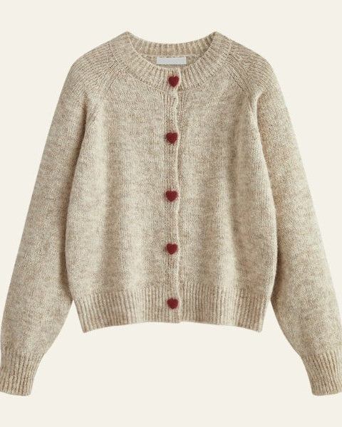 Cardigan Donna in Lana Misto Bottoni a Cuore Effetto Mélange