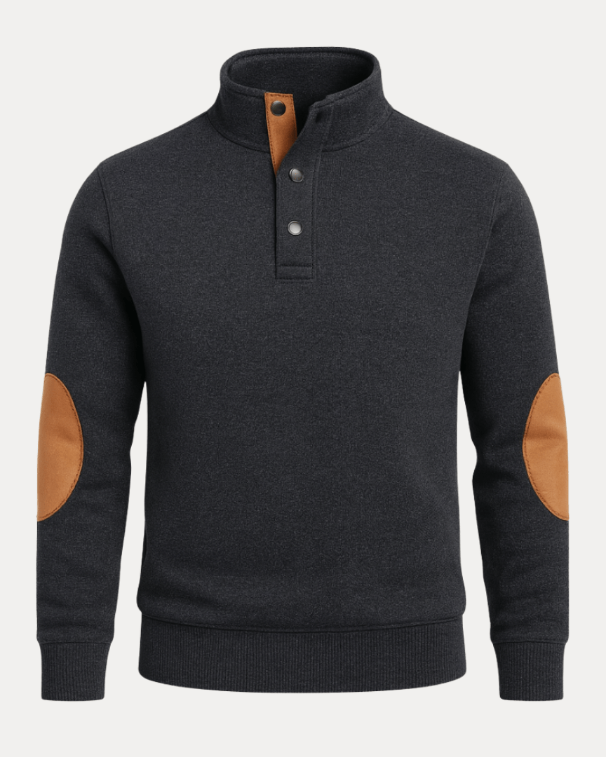 Aurazio Maglione Uomo Con Toppe Gomiti Caldo Morbido Collo Mock Versatile Stile Moderno