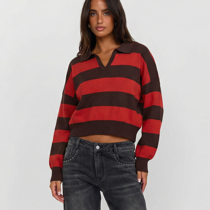 Maglione Donna Corto a Righe Girocollo