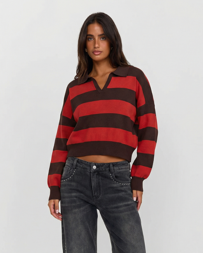 Maglione Donna Corto a Righe Girocollo