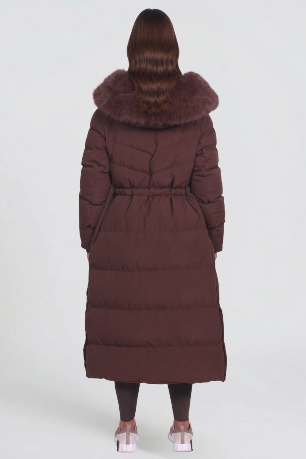 Cappotto Donna Imbottito alla Caviglia Cappuccio Vera Pelliccia
