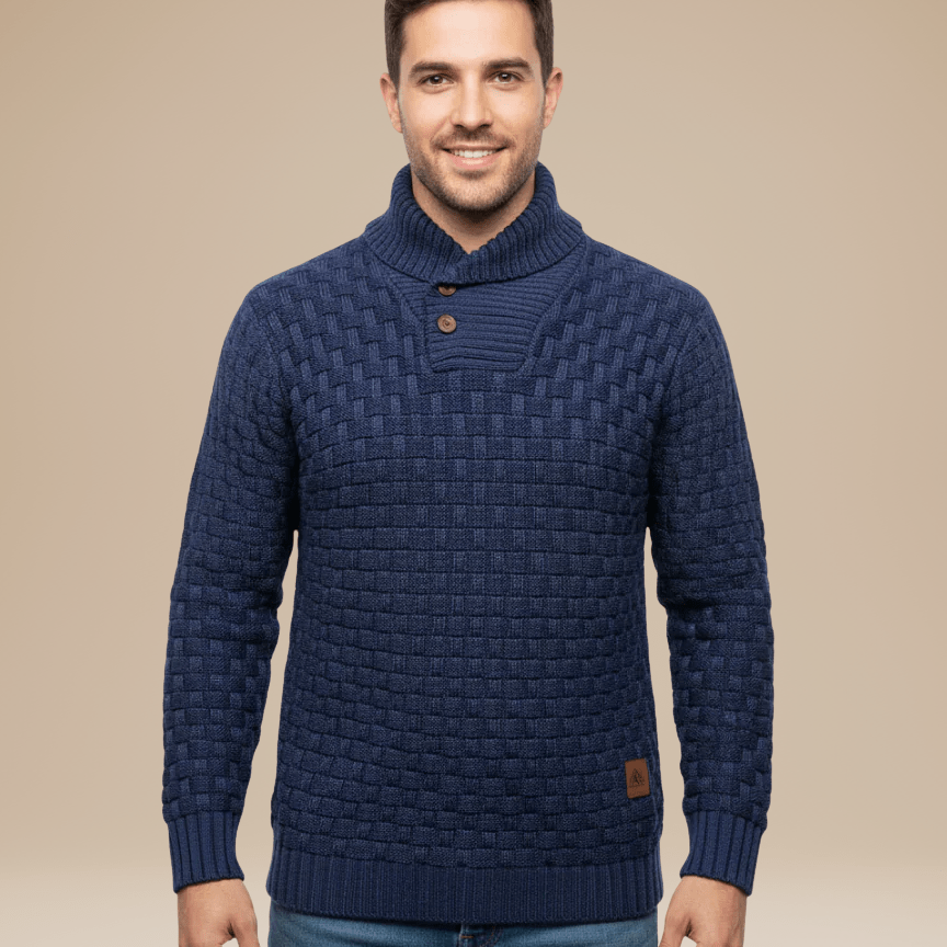 Aurazio Maglione Uomo Collo Sciallato Con Bottoni Caldo In Filato Medio Elegante Trama A Cestino