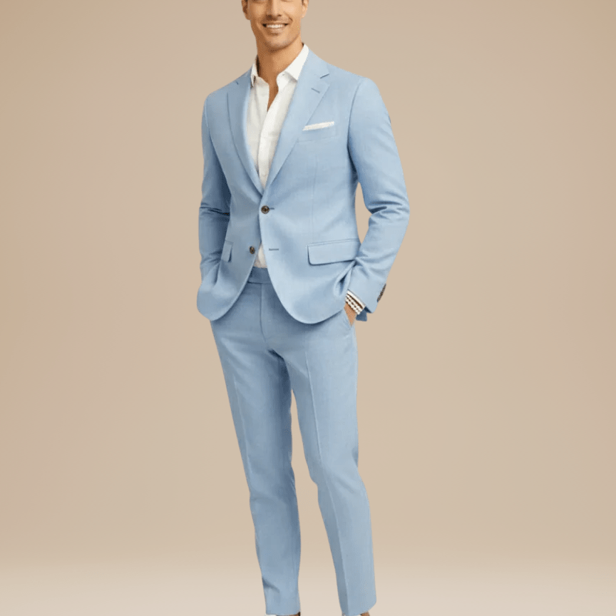 Aurazio Abito Uomo Slim Fit In Lino Leggero Elegante Completo Monopetto Due Bottoni