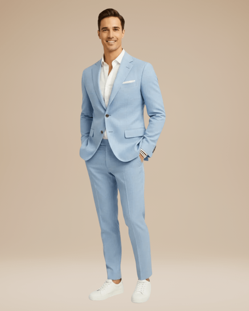 Aurazio Abito Uomo Slim Fit In Lino Leggero Elegante Completo Monopetto Due Bottoni