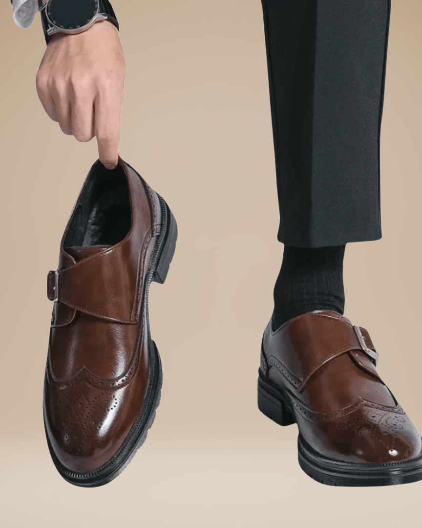 Aurazio Monk Strap Uomo Elegante Scarpe In Pelle Liscia Chiusura A Fibbia Singola Regolabile