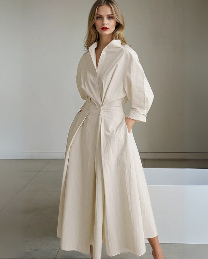 Abito Chemisier Donna Plissettato con Cintura Sartoriale