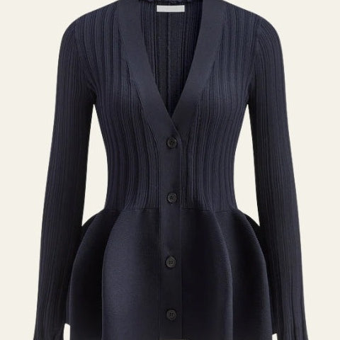 Aurazio Cardigan in Maglia a Coste con Peplo per Donne