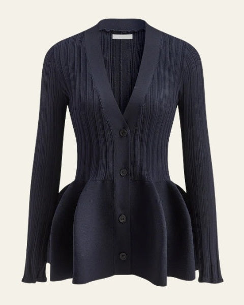 Aurazio Cardigan in Maglia a Coste con Peplo per Donne