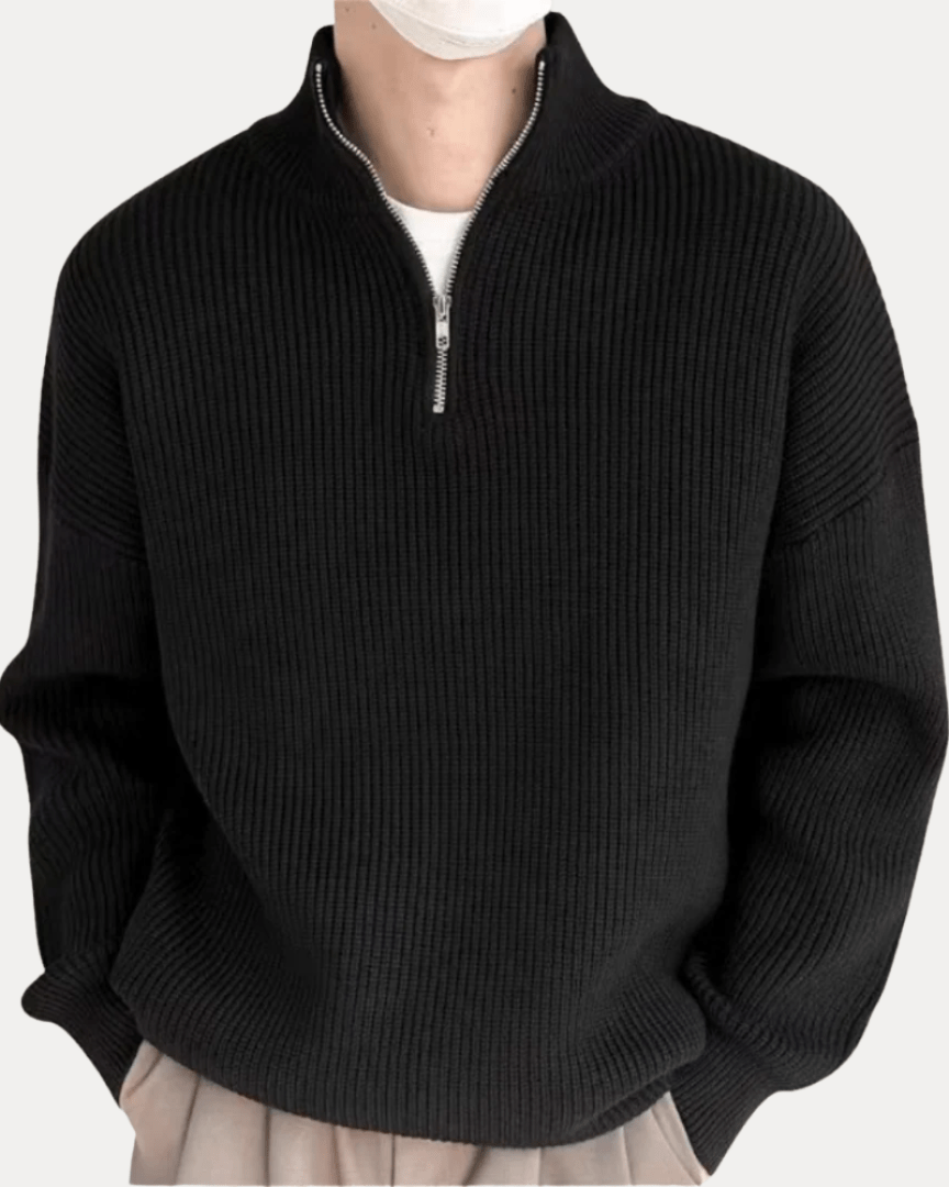 Aurazio Matteo Uomo Mezza Zip Maglione In Maglia Lana Misto Morbido Per Inverno Stile Smart Casual Elegante