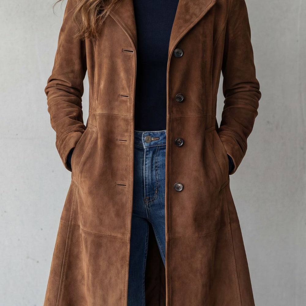 Cappotto Donna Lungo Effetto Camoscio Vintage Linea Longline