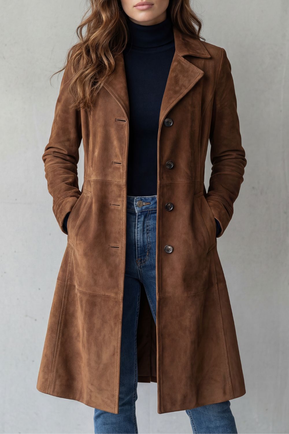 Cappotto Donna Lungo Effetto Camoscio Vintage Linea Longline