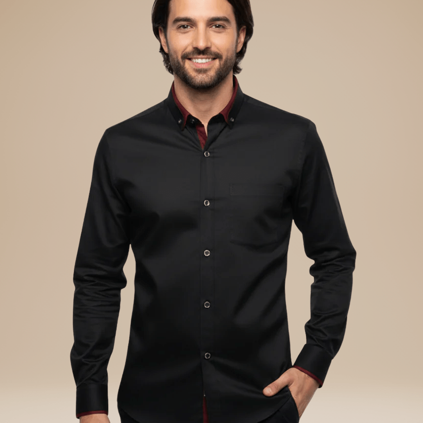 Aurazio Camicia Elegante Uomo Dettagli A Contrasto Colletto