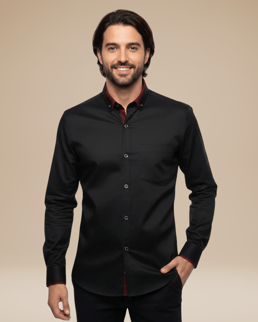 Aurazio Camicia Elegante Uomo Dettagli A Contrasto Colletto