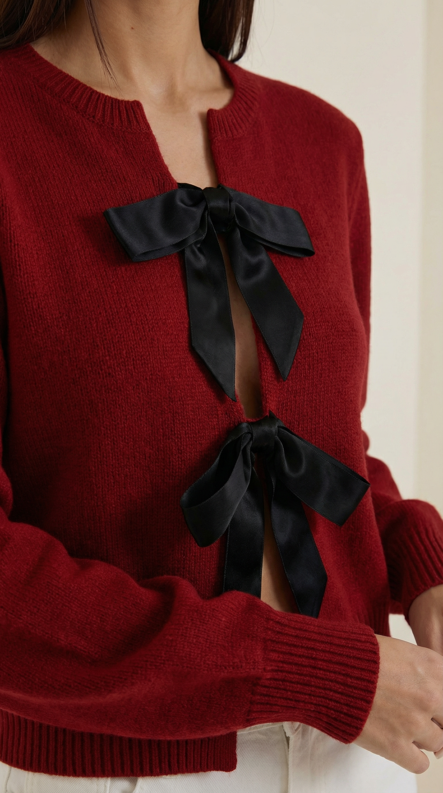 Top Donna in Maglia con Fiocco Maniche Balloon Femminile