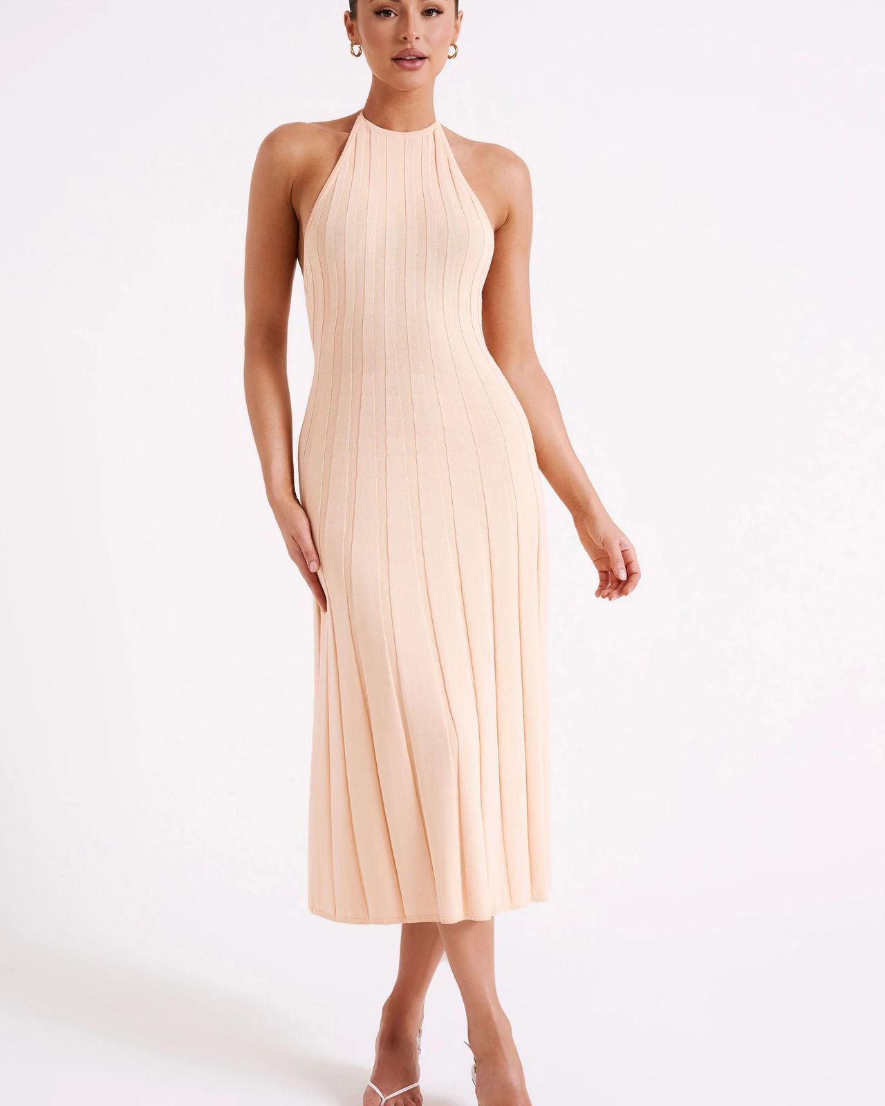 Abito Midi Donna Plissettato Scollo Halter Elegante