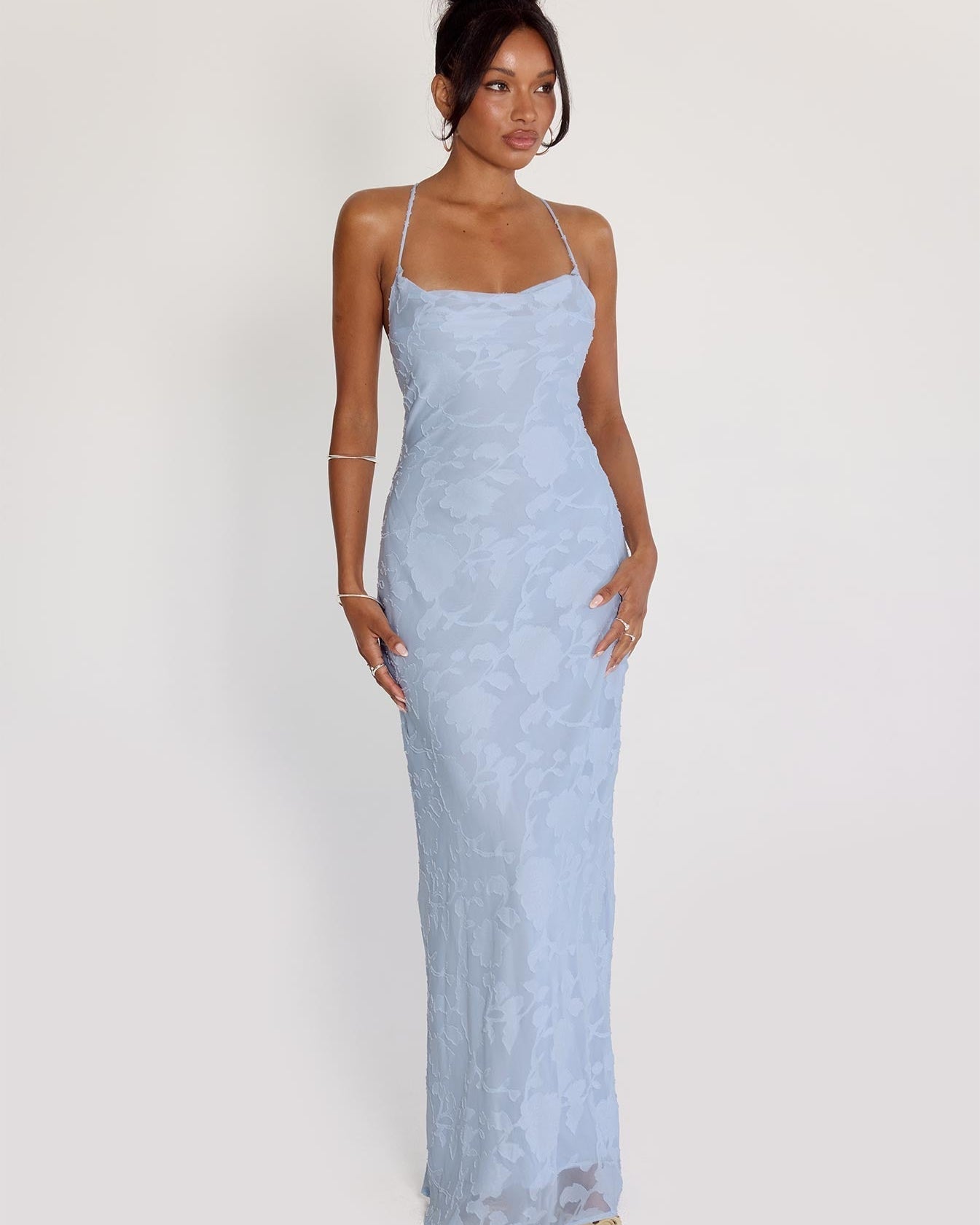Abito Lungo Donna Floreale Texture Spalline Sottili Estivo