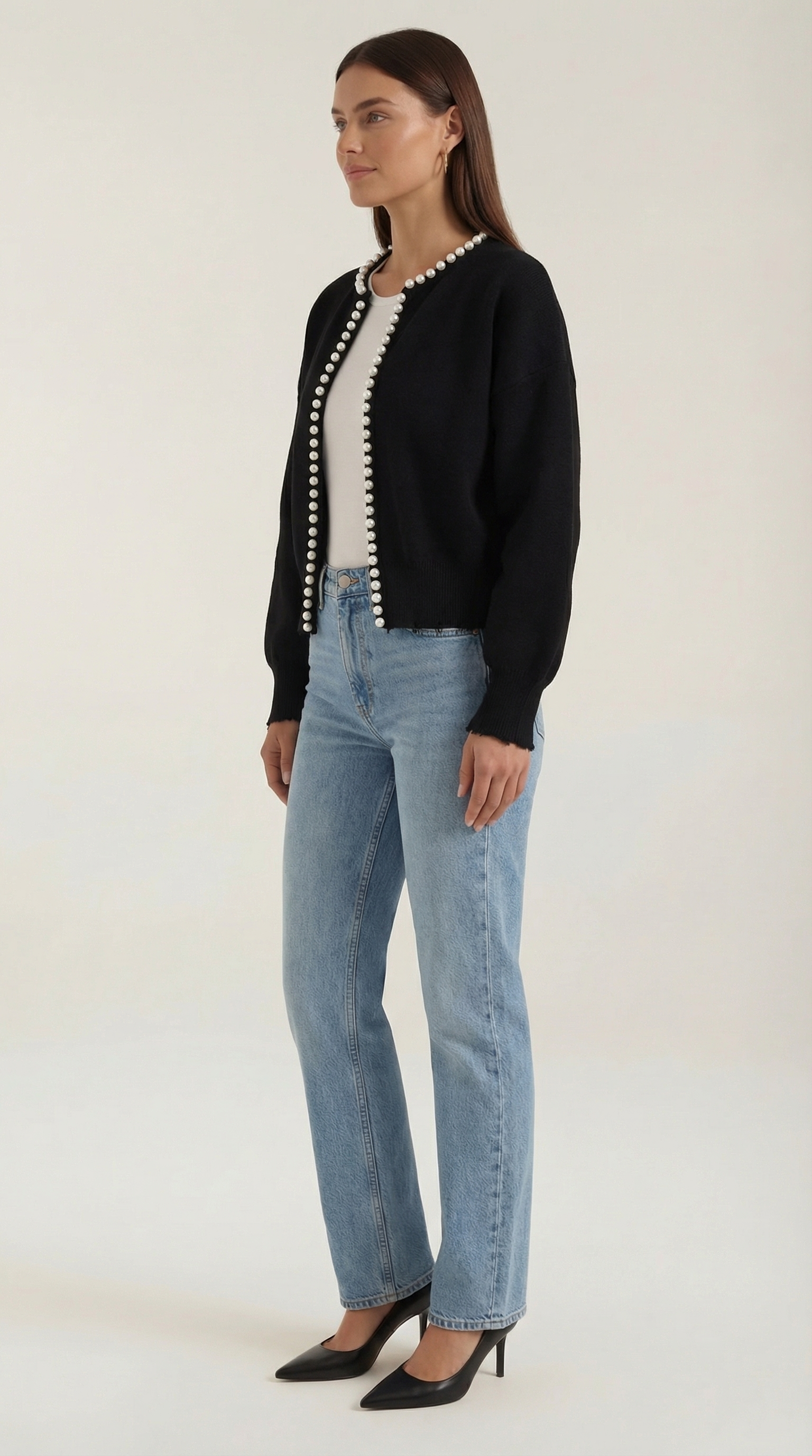 Cardigan Donna con Perle in Maglia Morbida Glamour