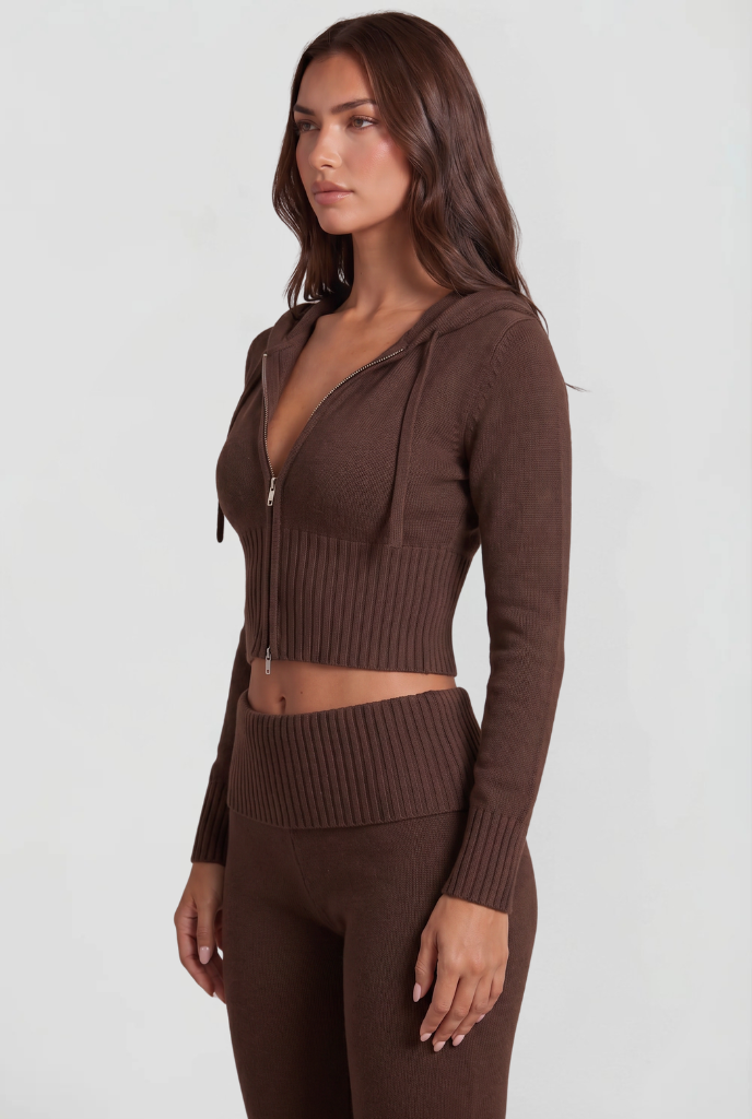 Completo Donna in Maglia Felpa con Zip Corta e Pantaloni Zampa