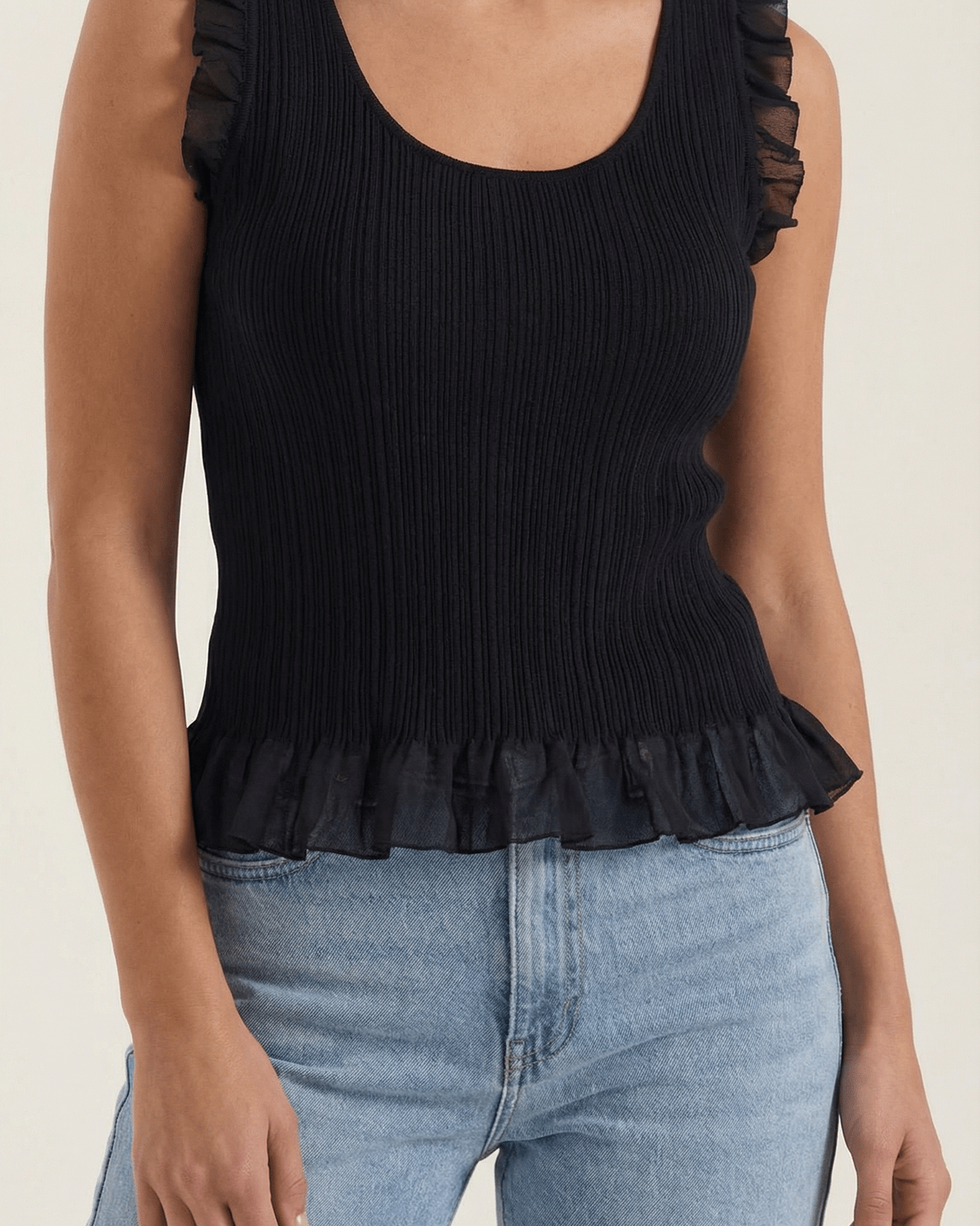 Aurazio Top in Maglia Costina con Volant da Donna