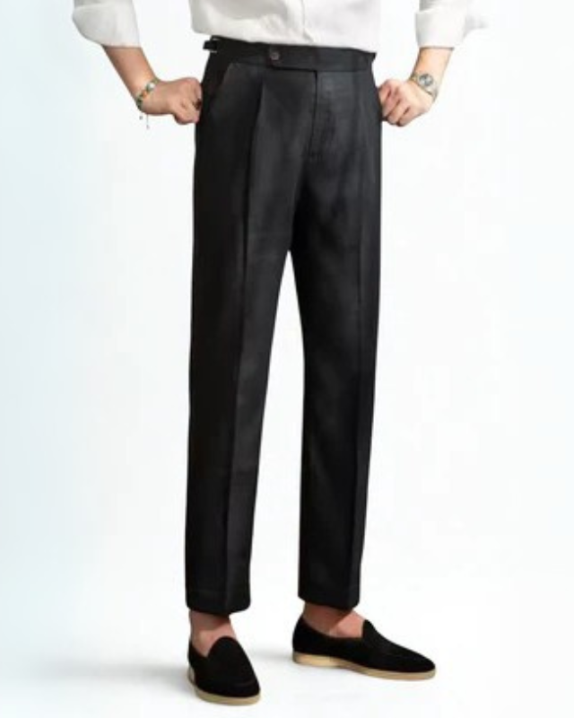 Aurazio Pantaloni in lino a pieghe da uomo