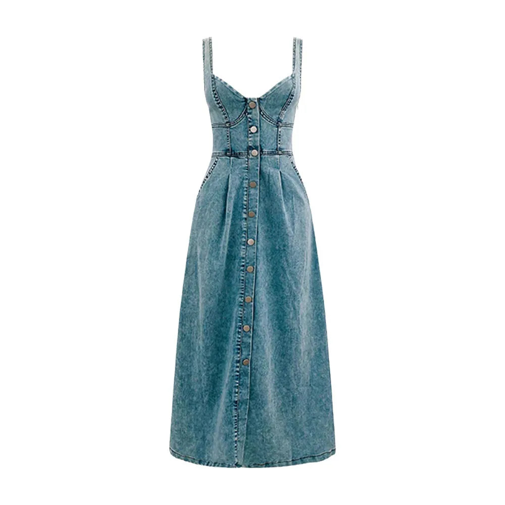 Aurazio Vestito Midi in Denim da Donna